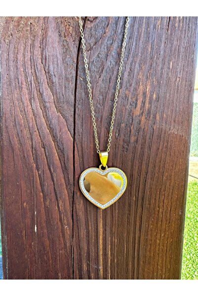 sengahenk Kişiye Özel Çelik Gold Kalp Kolye Doğum Sevgililer günü hediyesi Do...