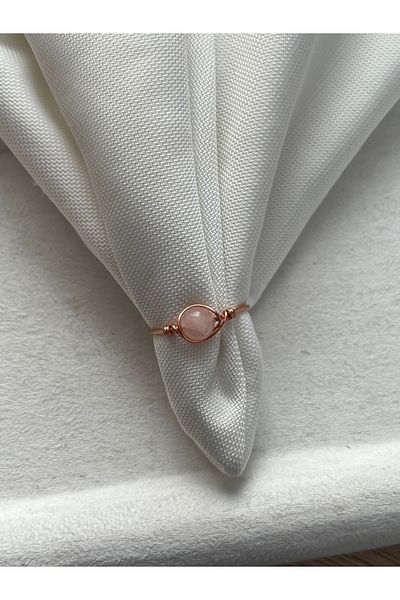PelvedDesign Pink Quartz Stone Copper Adjustable Natural Stone Handmade Wire Ring