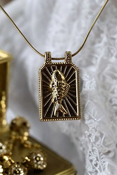 MIRADA JEWELRY قلادة على شكل سمكة من الفولاذ العتيق