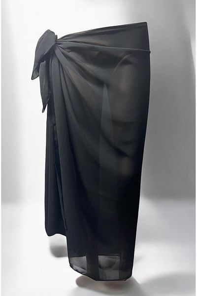 owiç Long Black Chiffon Pareo Women's Beach Dress