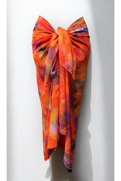 owiç Long Red Purple Floral Pattern Chiffon Pareo Women Beach Dress