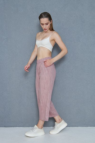 Pasaklı Giyim Women's Burgundy Linen Elastic Waist Pocketed Leg Slit Casual Capri Bermuda Pants 3404209
