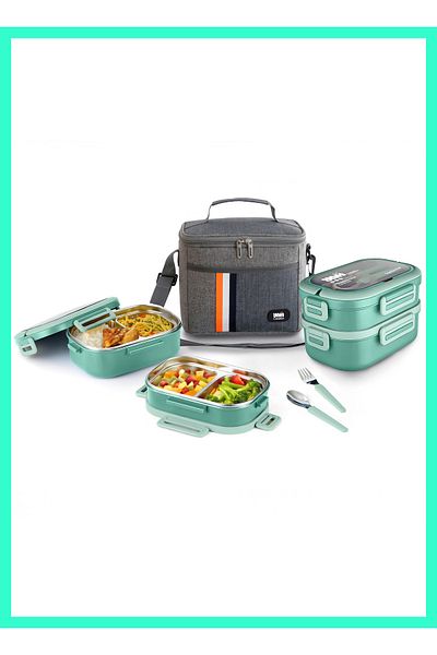 YAH Creation YAH Premium Stainless Steel Bento Lunch Box Leakproof with Cutlery & Thermal Bag 2Layer 1.65 L