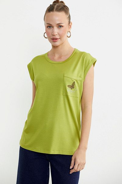 Sementa Tricou cu buzunare drapat cu maneca joasa - Stone