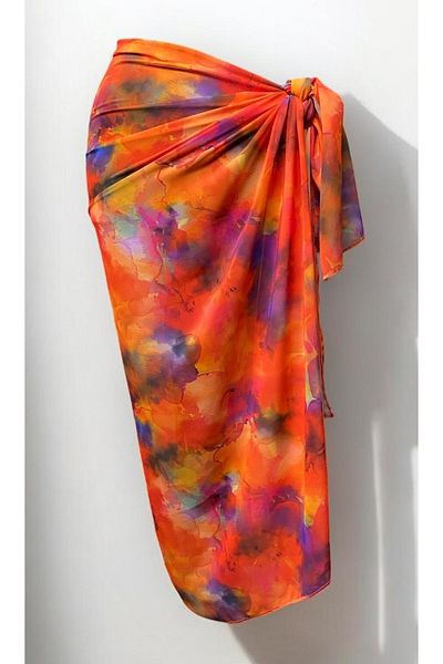 owiç Long Red Purple Floral Pattern Chiffon Pareo Women Beach Dress
