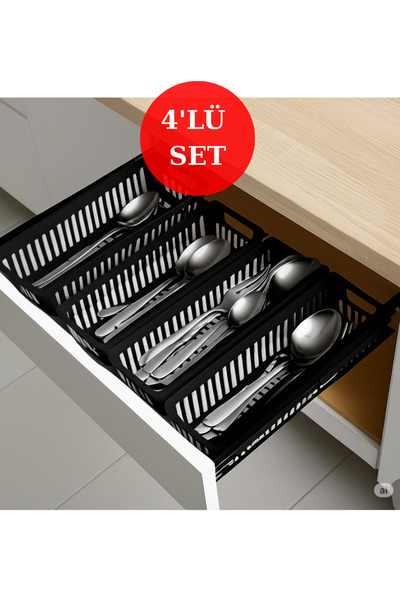 ankahometoys 4'Lü Siyah Çekmece İçi Organizer Mutfak Düzenleyici Buzdolabı İç...