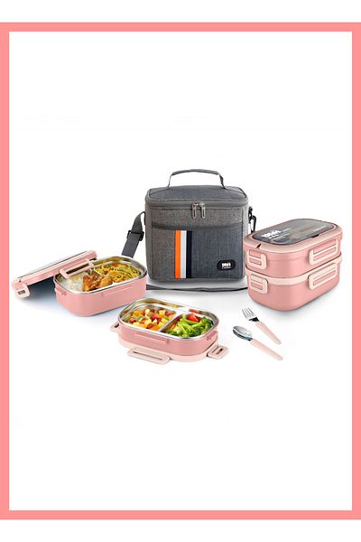 YAH Creation Yah Premium 2layer Stainless Steel Bento Lunch Box Leakproof With Cutlery & Thermal Bag 1.65 L