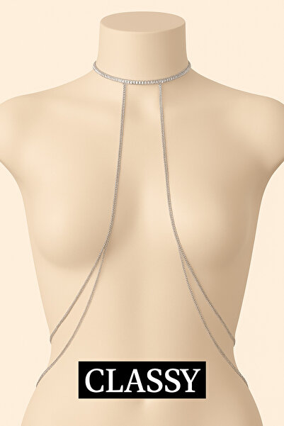 Classy Suyolu Choker Gerdanlık Kolyeli Zincir Detaylı Sırt Kolyesi Ve Vücut Aksesuarı ( Melek Kanadı)