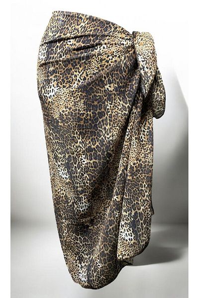 owiç Long Leopard Print Chiffon Pareo Women's Beach Dress