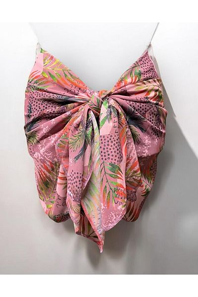 owiç Short Dark Pink Patterned Chiffon Pareo Women's Beach Dress