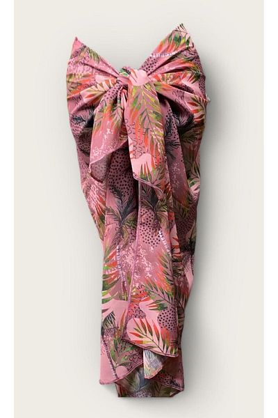owiç Long Dark Pink Patterned Chiffon Pareo Women Beach Dress