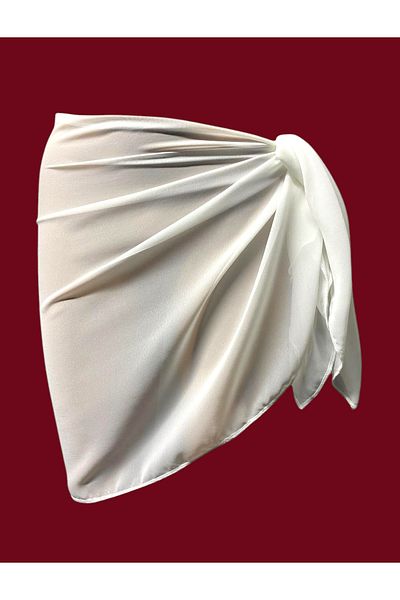 owiç Short Ecru White Chiffon Pareo Women's Beach Dress