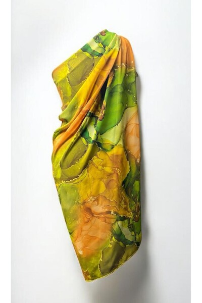 owiç Long Orange Green Patterned Chiffon Pareo Women's Beach Dress