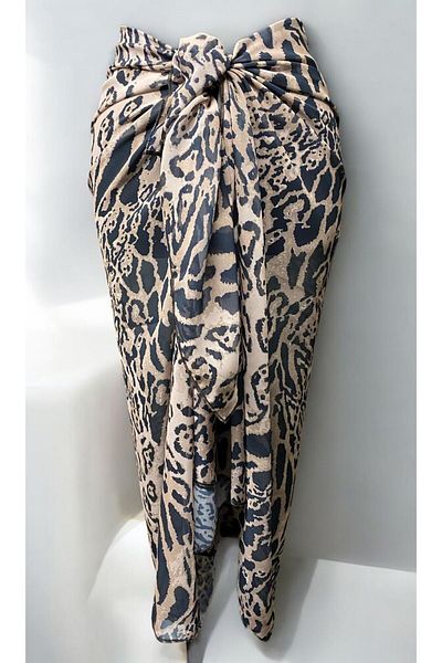 owiç Long Zebra and Leopard Print Chiffon Pareo Women's Beach Dress