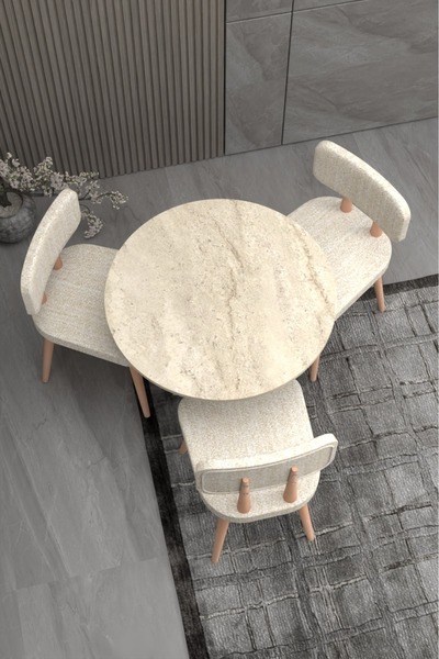 DESENGO 75x75 Traverten Masa -yemek Masası-balkon Masası-salon Masası-iskandinav Stil