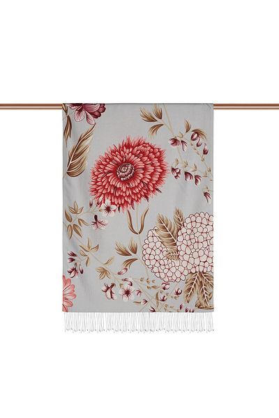 ipekevi Siona Patterned Silk Shawl 08022-Silver