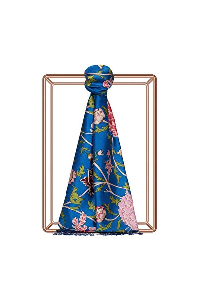 ipekevi Μεταξωτό σάλι με σχέδιο Lavinia 07892-Μπλε ναυτικό