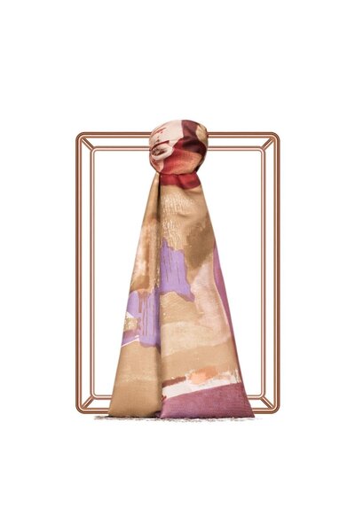 ipekevi Desenli İpek Şal - Fırça Darbesi Desen - Bej