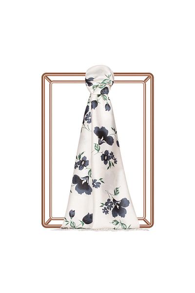 ipekevi Trellis Patterned Silk Shawl 07228-White-Black