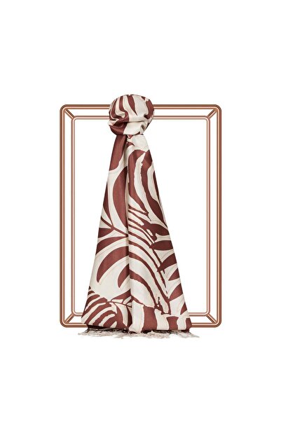 ipekevi Μεταξωτό σάλι με σχέδιο παλάμης 06000-Καφέ