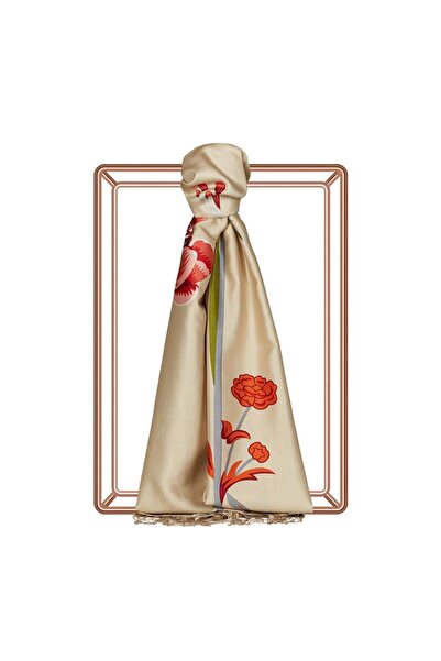 ipekevi شال حرير منقوش - نمط أماريليس - كريمي