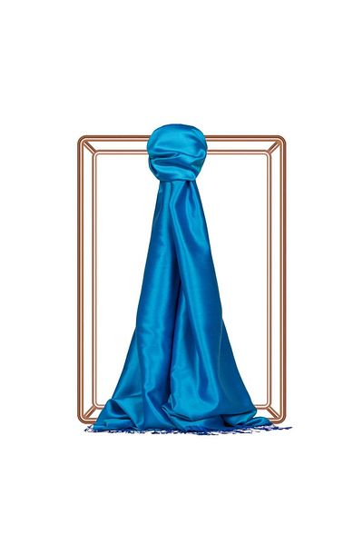 ipekevi Double Sided Solid Color Silk Shawl 00927-Tropical Blue