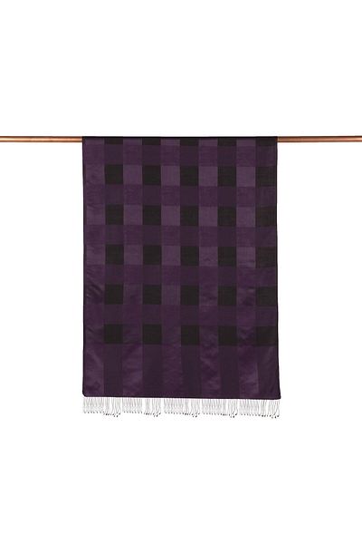 ipekevi Scottish Patterned Silk Shawl 05517-Eggplant Purple