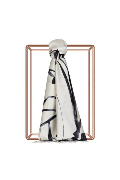 ipekevi Μεταξωτό σάλι με σχέδια Ambiance 08021-Ανθρακί