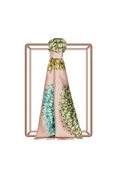 ipekevi Star Flower Patterned Silk Shawl 08028-Pink