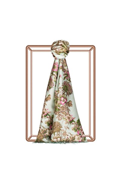 ipekevi Șal de mătase cu model de pansy - verde apă