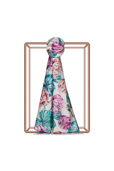 ipekevi Lotus Patterned Silk Shawl 07798-Hazy Pink