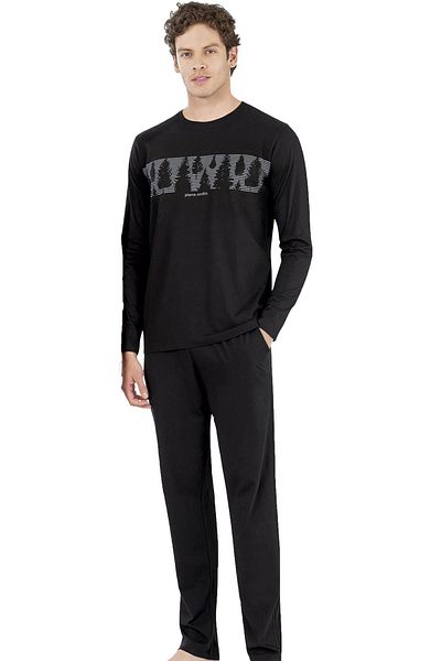 Pierre Cardin Men's Seasonal Long Sleeve Pajama Set - 100% Cotton, Pocket Detailed
