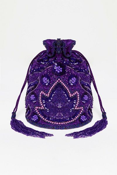 GATSBYLADY LONDON Hollywood Hand Embellished Bucket Bag in Purple