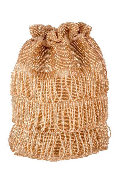 GATSBYLADY LONDON Tassel Hand Embellished Fringe Bucket Bag in Blush