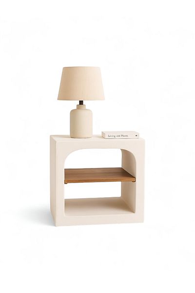 ket furniture طاولة ريفن الجانبية أبيض مطفي مع رف بقشرة السنديان الطبيعي,خشب مضغوط عالي الجودة, تصميم عصري وانيق