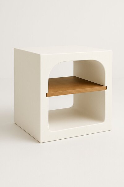 ket furniture طاولة ريفن الجانبية أبيض مطفي مع رف بقشرة السنديان الطبيعي,خشب مضغوط عالي الجودة, تصميم عصري وانيق
