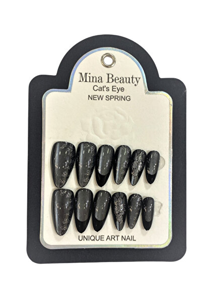MİNA BEAUTY Ombre Kedi Gözü 12'li Takma Tırnak - Ombre Cat Eyes (Yansımalı) T...