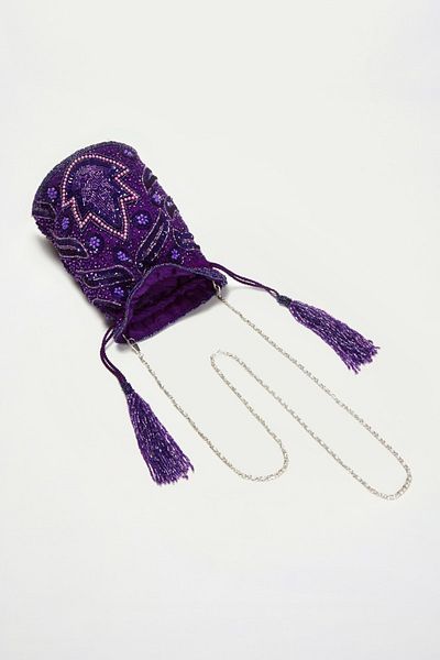 GATSBYLADY LONDON Hollywood Hand Embellished Bucket Bag in Purple
