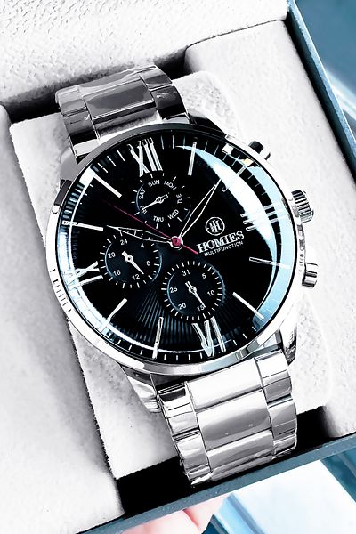 Homies Men's Wristwatch 3 ATM Waterproof Silver Color Steel Strap + Bracelet Gift Elg774