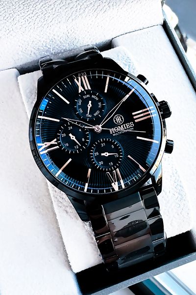 Homies Multifunction Men's Wristwatch 3 Atm Waterproof Black Color Steel Cord Bracelet Gift Hm2644C1