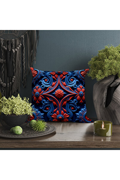 Ahsen Dekoratif Modern Patterned Flower Themed Digital Printed Luxury Velvet 4-Piece Throw Pillow Cover Set