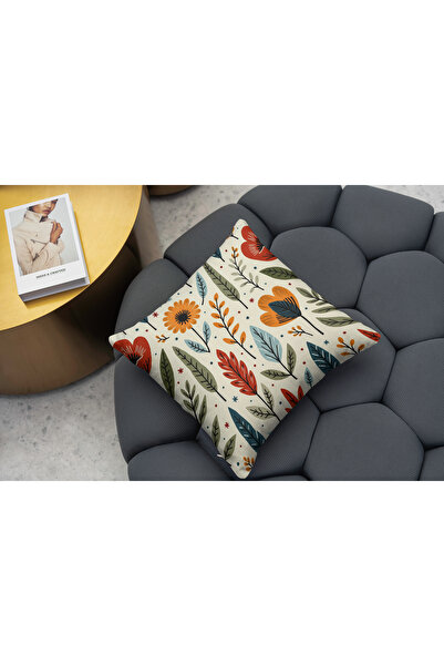 Ahsen Dekoratif Modern Patterned Flower Themed Digital Printed Luxury Velvet 4-Piece Throw Pillow Cover Set