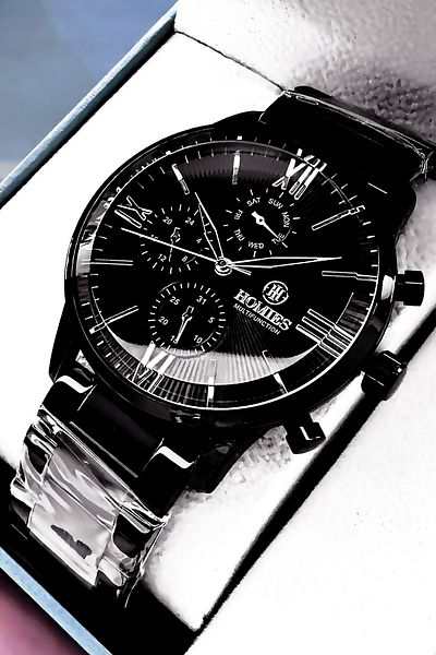Homies Men's Wristwatch 3 Atm Waterproof Black Color Steel Cord + Bracelet Gift Elg766