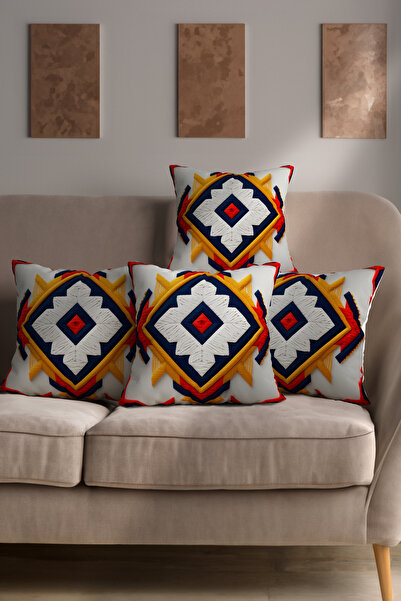 Ahsen Dekoratif Modern Stylish Aesthetic Embossed Themed Digital Printed Luxury Velvet 4-Piece Throw Pillow Cover Set