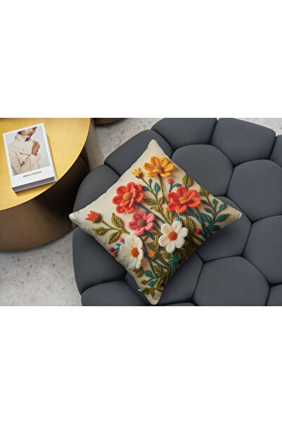 Ahsen Dekoratif Knitted Patterned 3D Look Digital Printing Velvet 4-Piece Throw Pillow Cover Set That Will Bring Different Air to Your Home