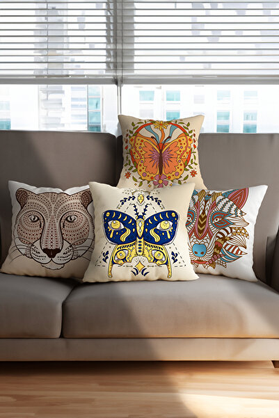 Ahsen Dekoratif Modern Patterned Digital Print Luxury Velvet 4-Piece Throw Pi...