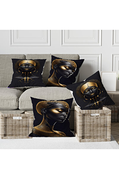 Ahsen Dekoratif Gold African Patterned Linethemed Digital Printed Luxury Velv...