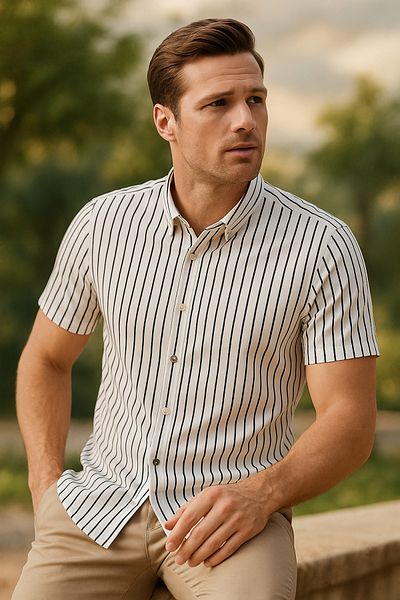 WAMOSSALAPLI Striped Short Sleeve Knitted Shirt