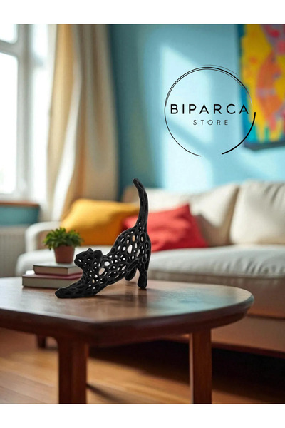Biparca Store Dekoratif Esneyen Kedi Biblosu – 12cm Voronoi Heykel | Modern Ev Ofis Süsü
