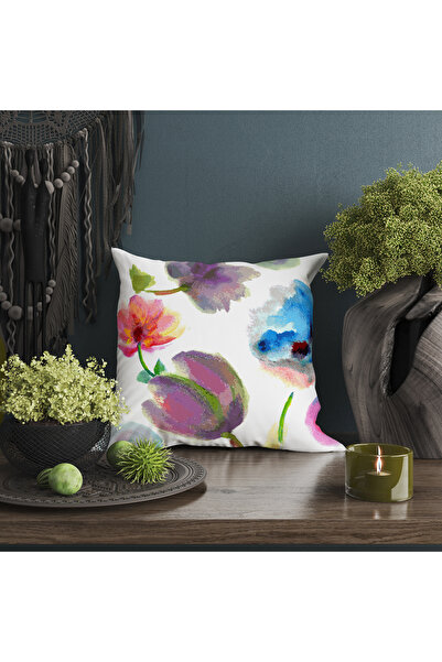 Ahsen Dekoratif Modern Patterned Striped Flowers Digital Print Luxury Velvet 4-Piece Throw Pillow Cover Set...